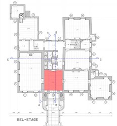 <p>Situering van vertrek 1.17 op de bel-etage. </p>
